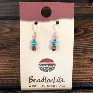 Bead for Life Blue/Brass Drop Boho Earrings